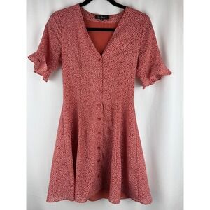 Lulus Floral Print Mini Dress Ruffle Sleeve Button Front Casual Summer Dress XS‎